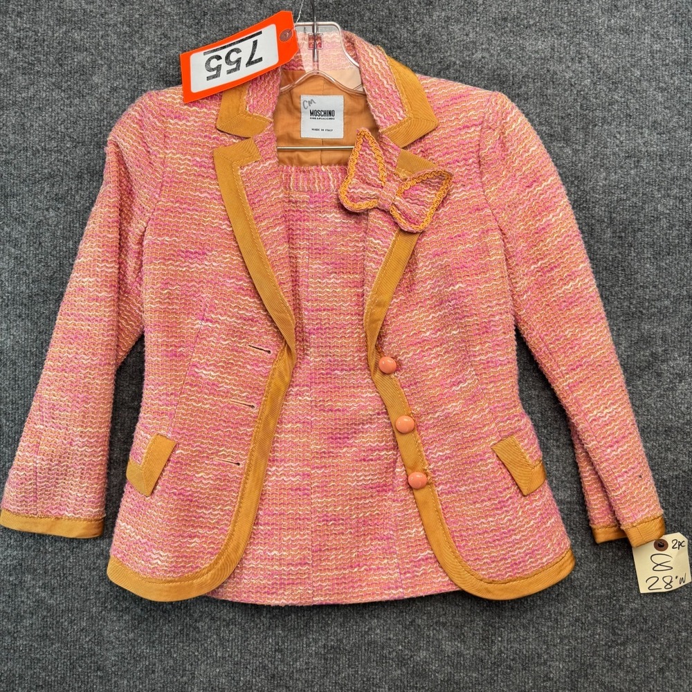 Moschino Cheap & Chic Tweed Skirt Suit Set Bow Pink Orange 8 Sony Costumes Y2K
